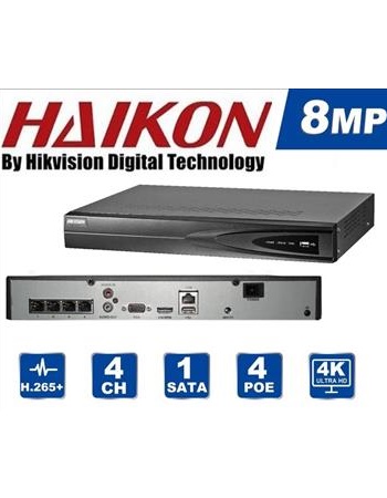 Hikvision/Haikon DS-7604NI-K1/4P 4 Kanal NVR (1 SATA, H.265, POE)